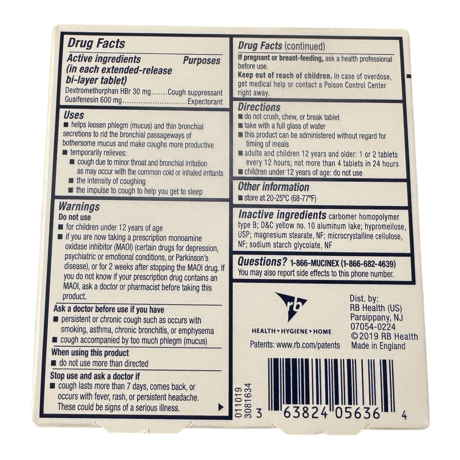 Mucinex DM 72 Total Bi-Layer Tablets Expectorant & Cough Suppressant 10/2026