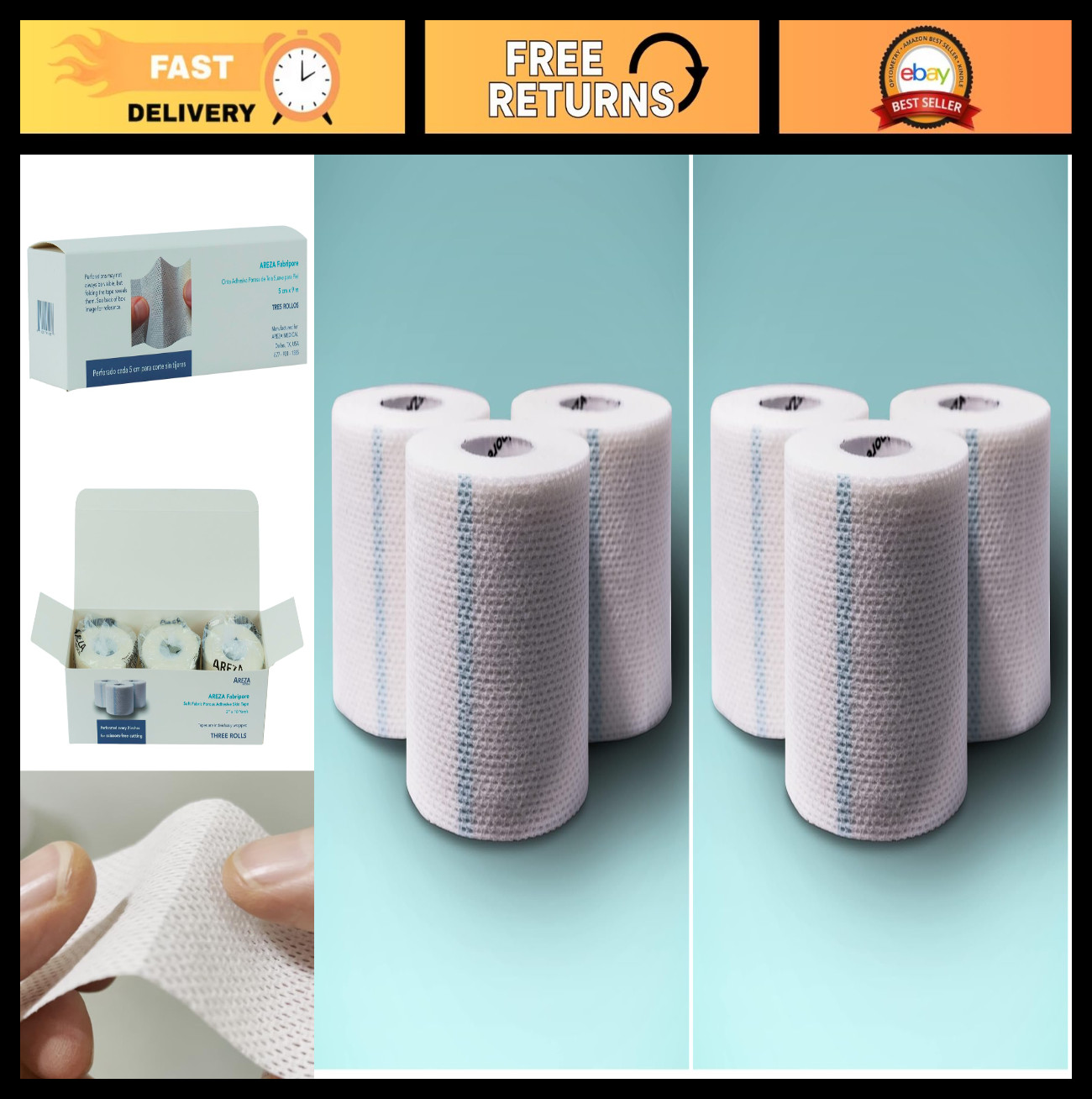 Surgical Adhesive Tape – Soft Fabric Cloth, Porous, 2″ x 10 yds, 6 Rolls Total