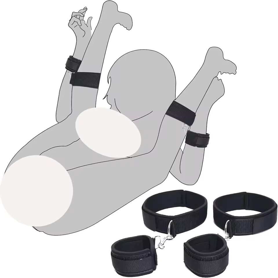 Bed Restraint Bondage Set Harness Handcuffs Ankle Wrist Cuffs Adult Couples BDSM