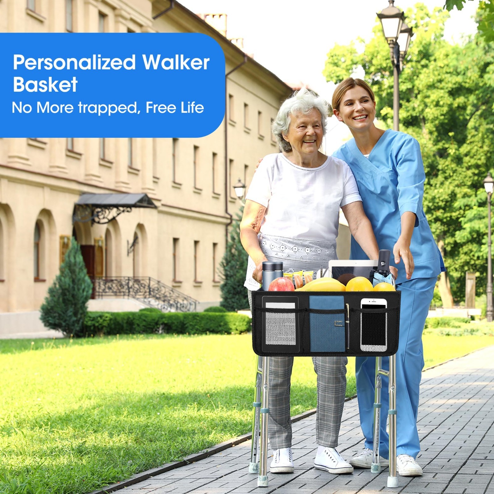 Foldable Walker Basket with Cup Holder – Large Capacity, Stable Design, Not for
