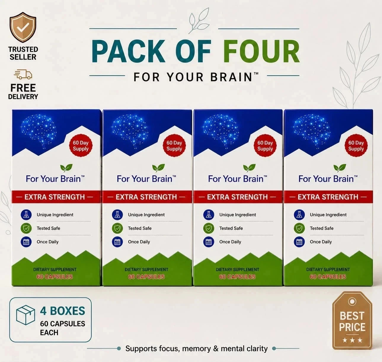 4 Pack Capsules – 240 Count – 20mg – New – Free Shipping – Ships From USA