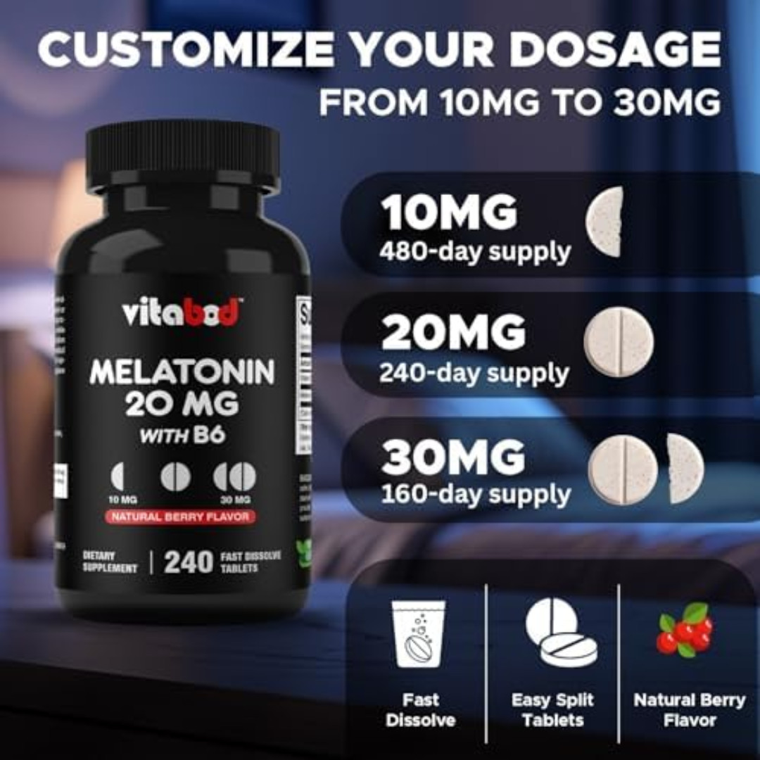 Melatonin 20mg High Potency Natural Sleep Aid Berry Flavor 240 Fast Dissolve TAB