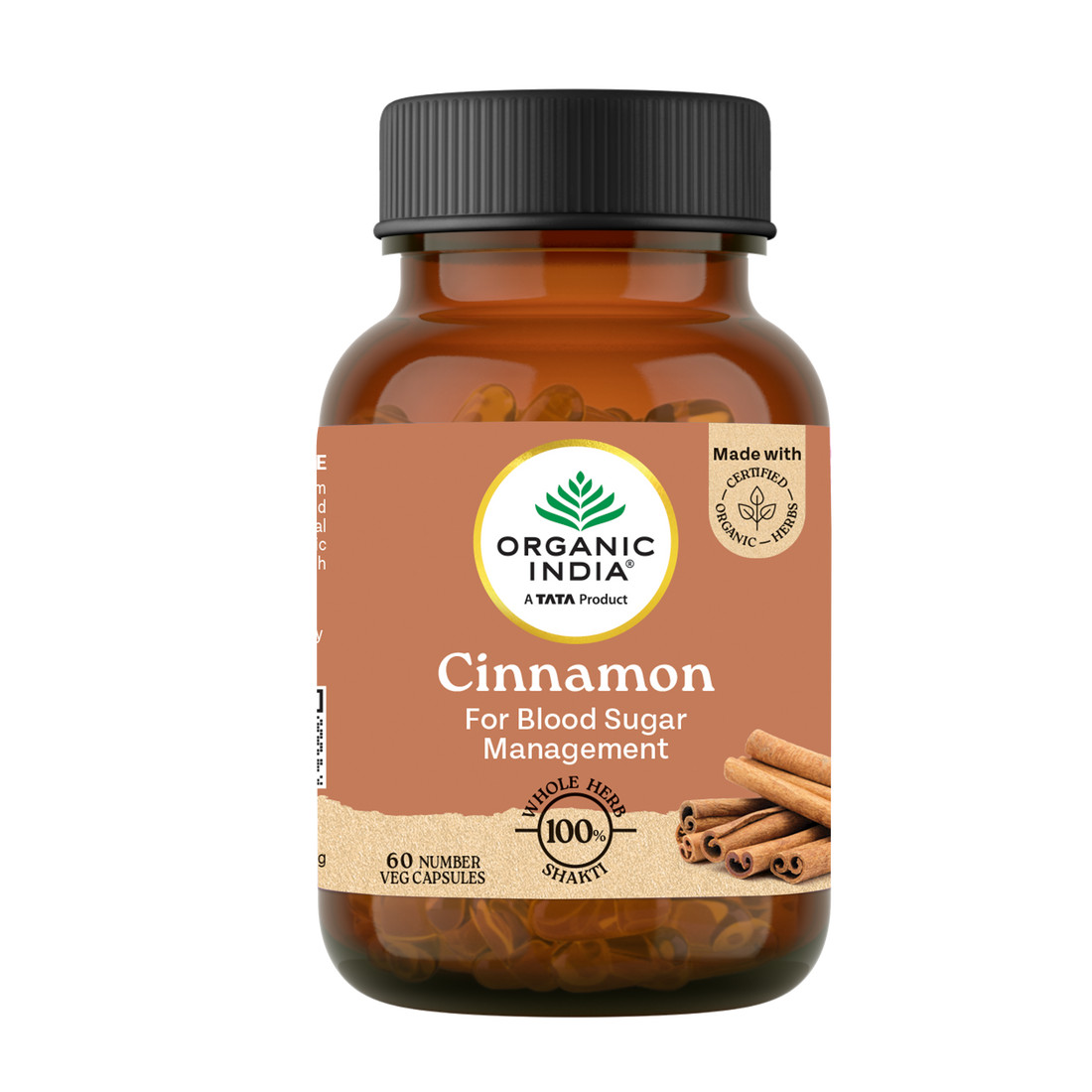Organic India Cinnamon Capsules Herbal Digestive Wellness Supplement | 100g Pack