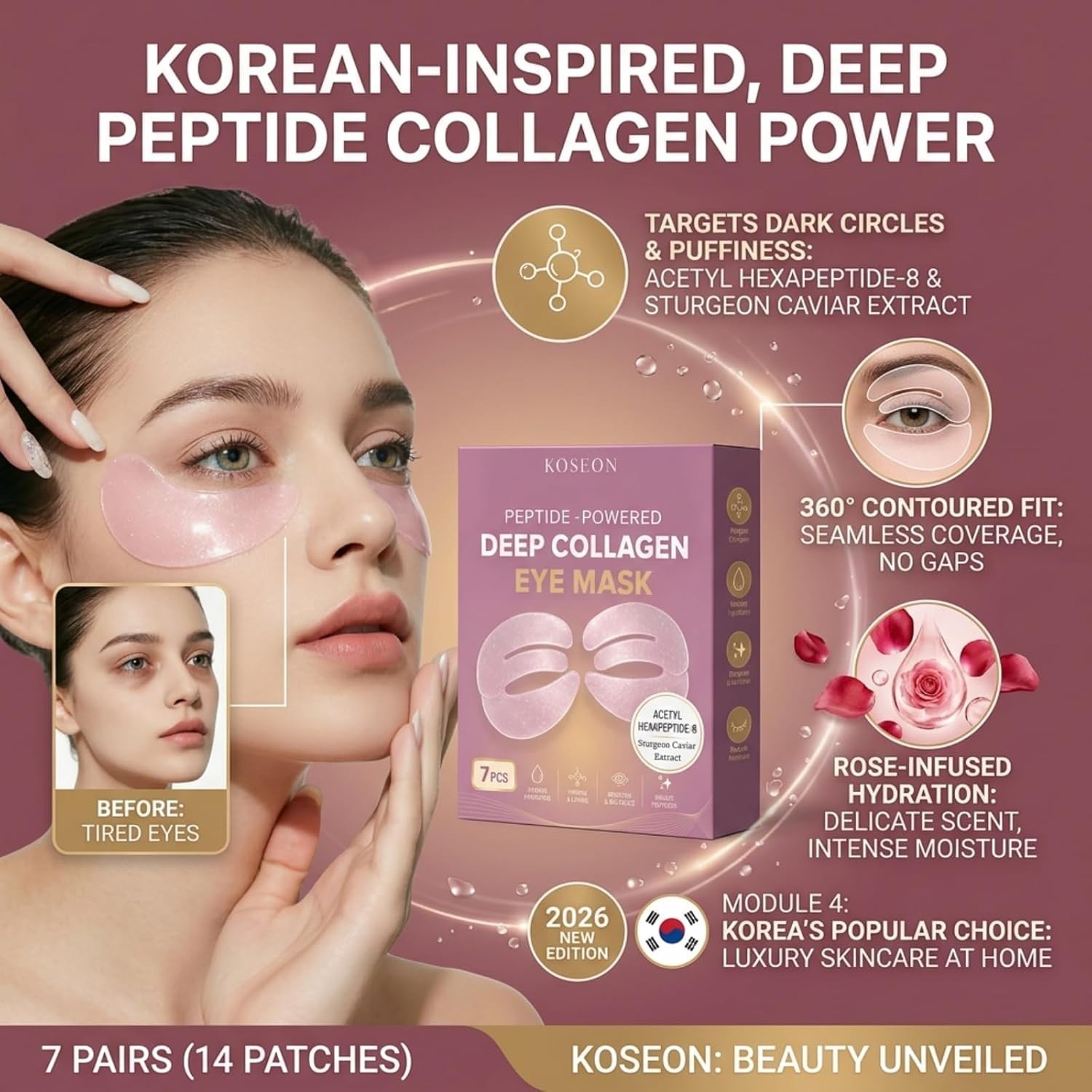 Koseon Collagen Eye Mask – Peptide Powered Deep Hydrating Anti-Aging Eye Patches