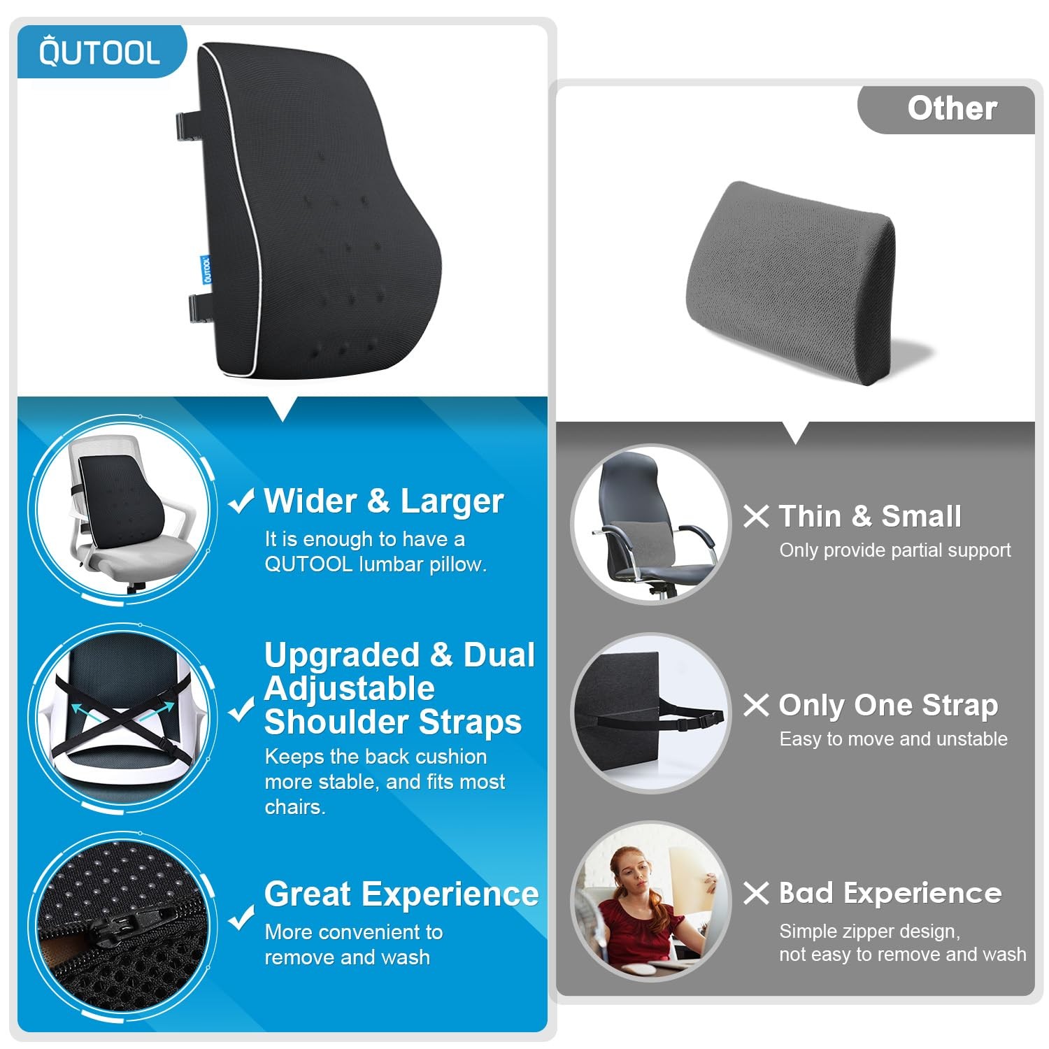 Memory Foam Lumbar Support Pillow 3D Mesh Dual Straps
