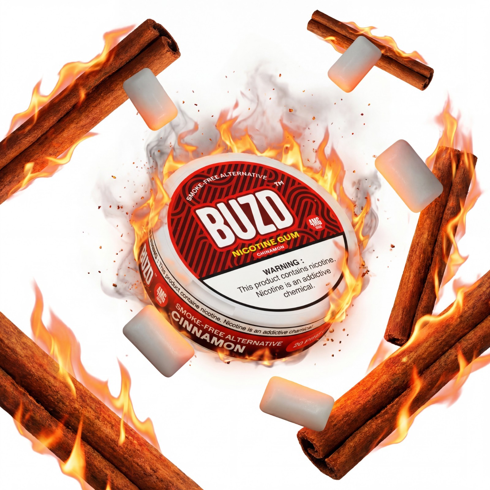 BUZD | Nicotine Gum, Cinnamon, 4mg, 20ct – EXP 4/21/28