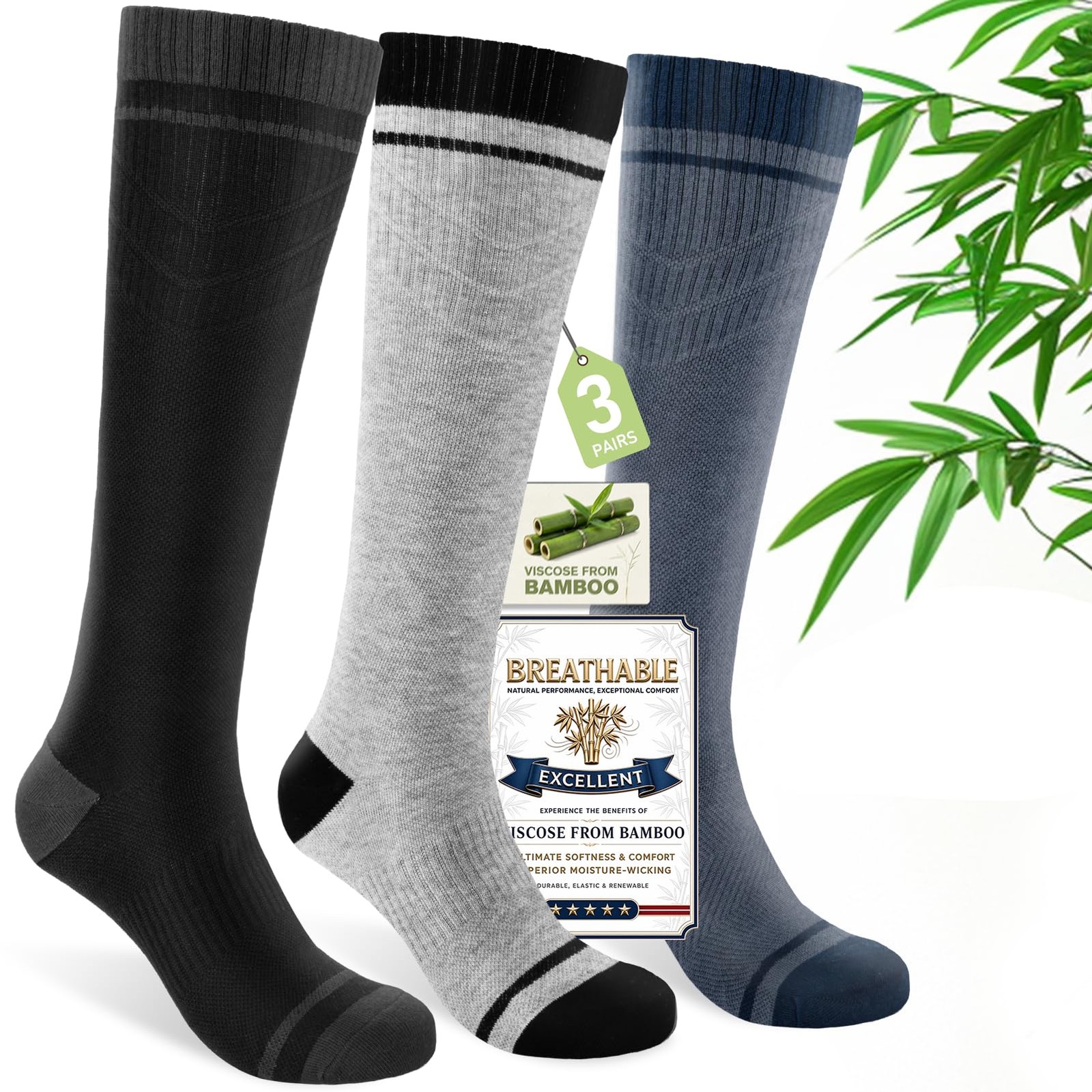 SONORAN Bamboo Viscose Compression Socks for Women & Men (3 Pairs) 15-20 mmHg…