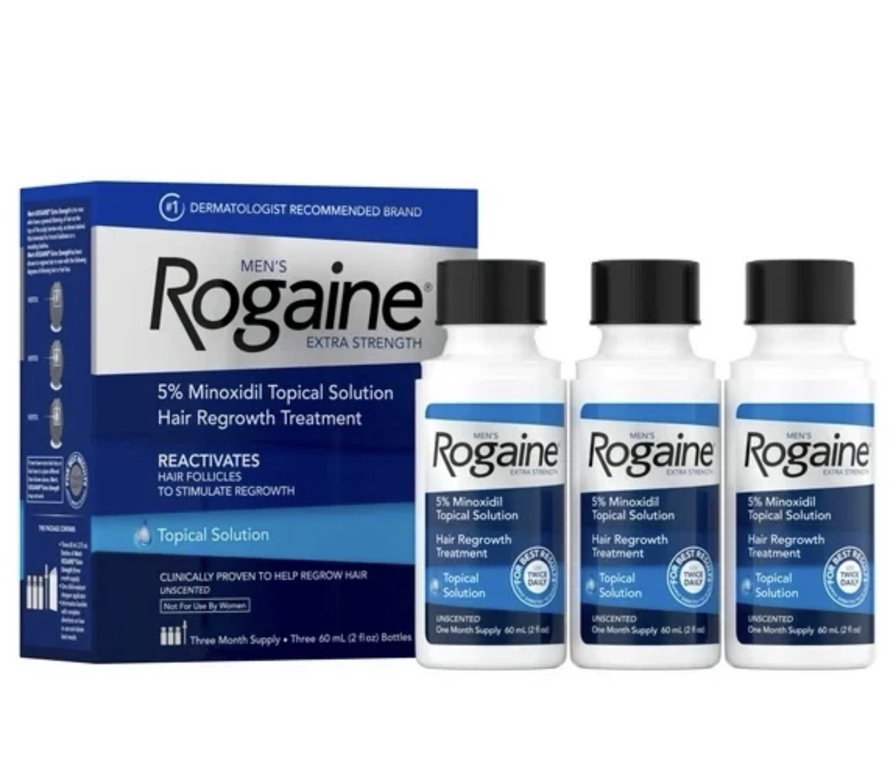 Men’s Rogaine 5% Minoxidil Hair Regrowth Treatment Extra Strength 3 Bottles 60ml