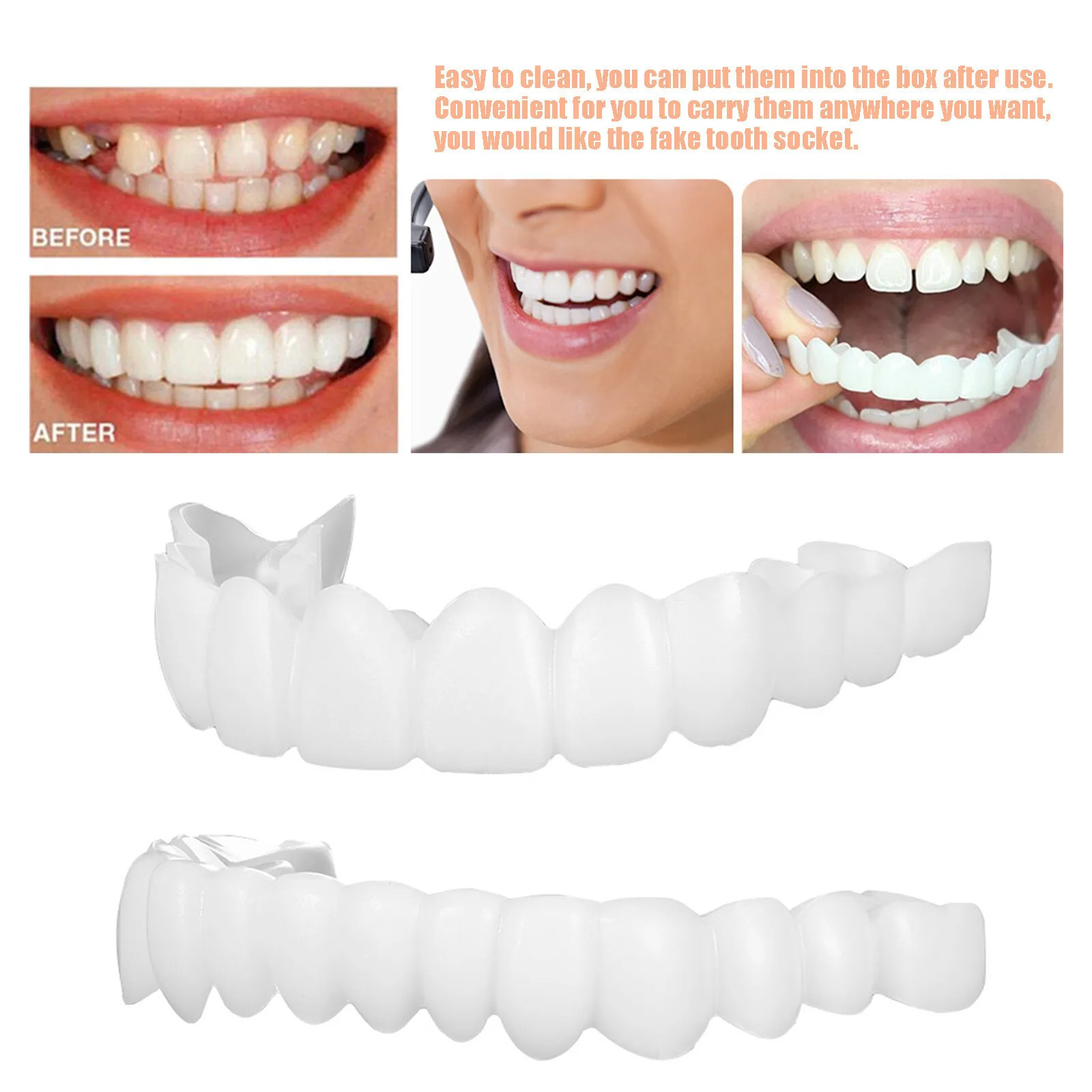 Smile Snap On Upper + Lower False Teeth Dental Veneers Denture Tooth Cover Set