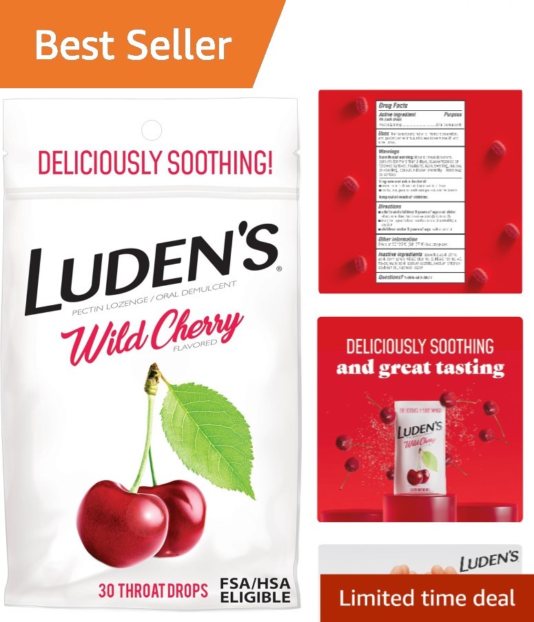 Delicious Wild Cherry Sore Throat Drops – 30 Count, Fast Relief for All Ages