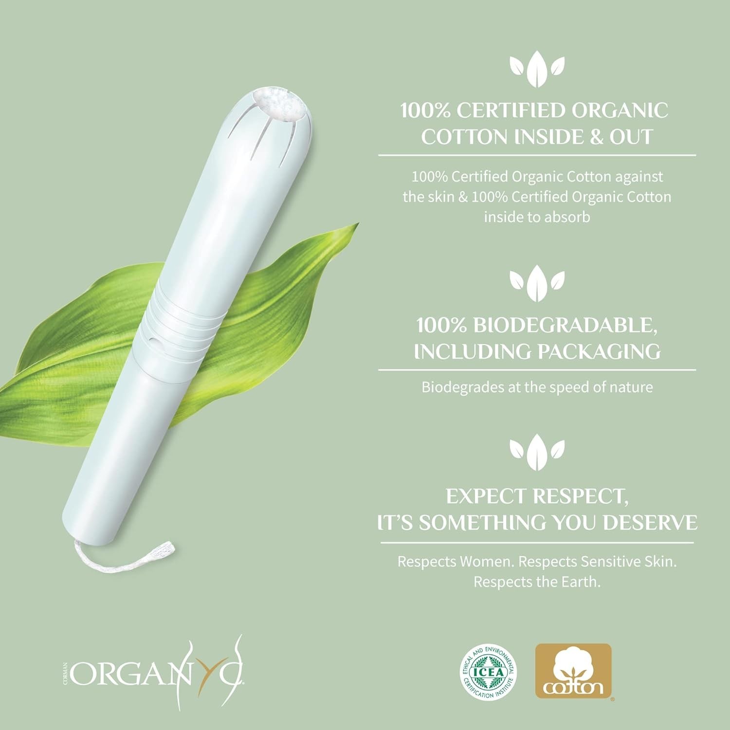 100% Certified Organic Cotton Tampons, Cardboard Applicator, Free from Chlori…