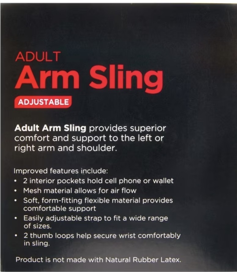 Equate Adult Arm Sling Support, Adjustable One Size, Black, Phone Pocket