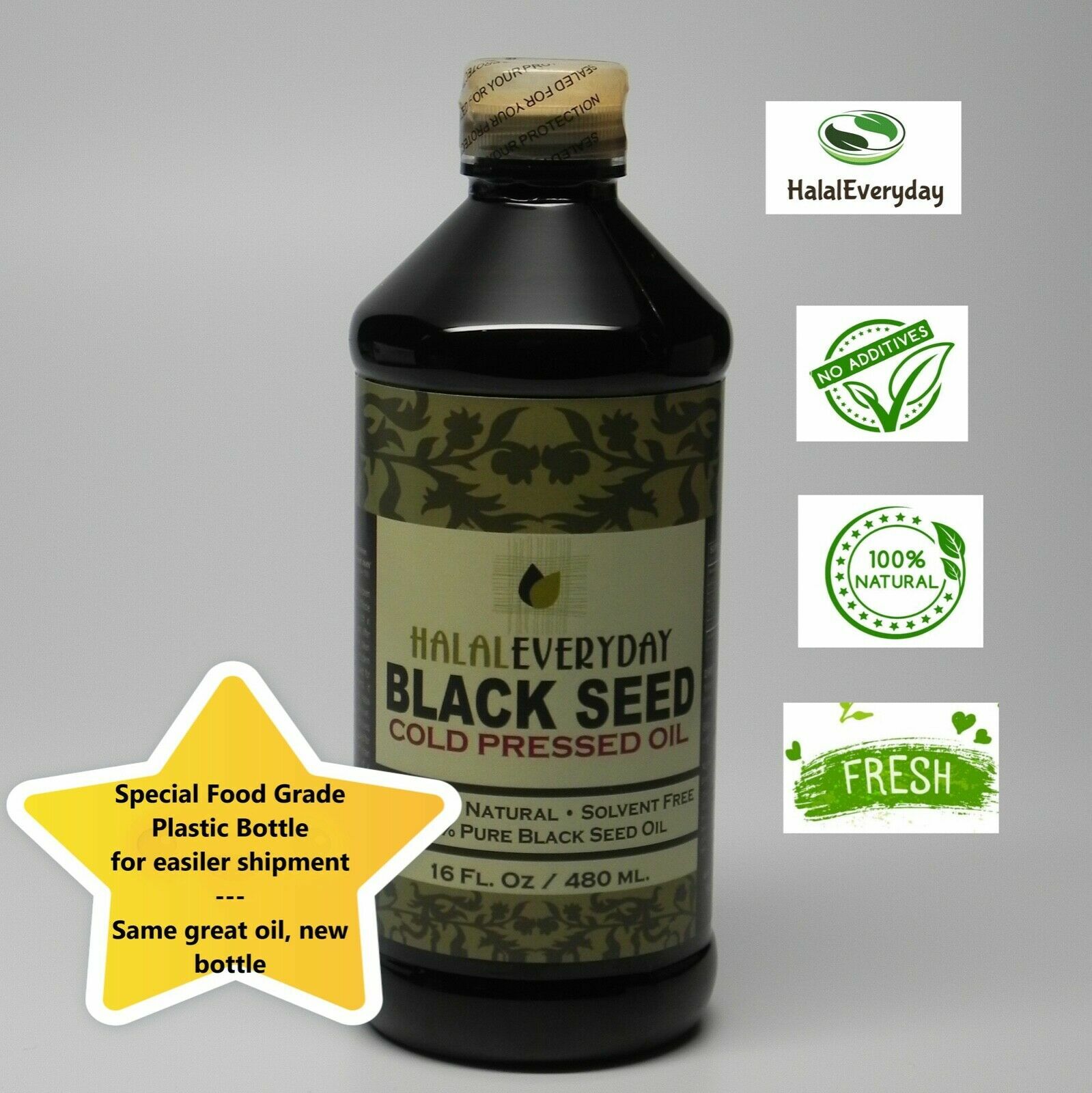 Black Seed Oil 100% Pure Cold Pressed Cumin Nigella Sativa NON GMO PLASTIC