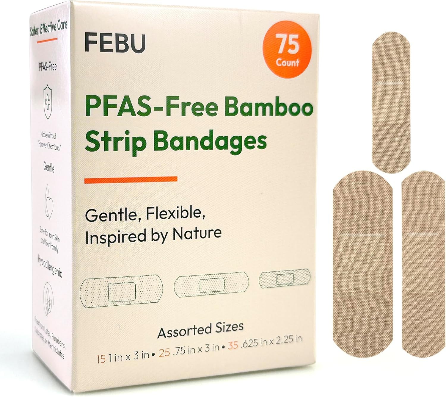 Biodegradable Bamboo Bandages – PFAS Free, 75 Count for Eco-Conscious First Aid