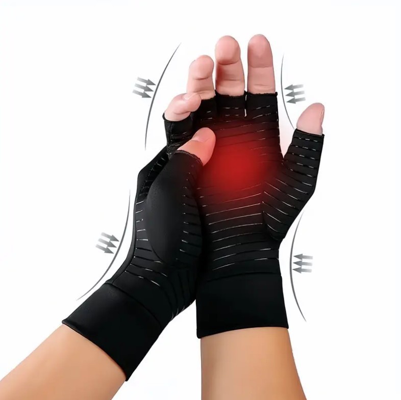 Copper Compression Gloves Anti Arthritis Fingerless Hand Support Pain Relief US