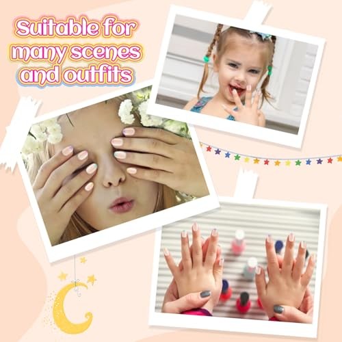 Plauva 26 Pieces Press on Nails for Kids, Children Flower Fake Nail for Floral