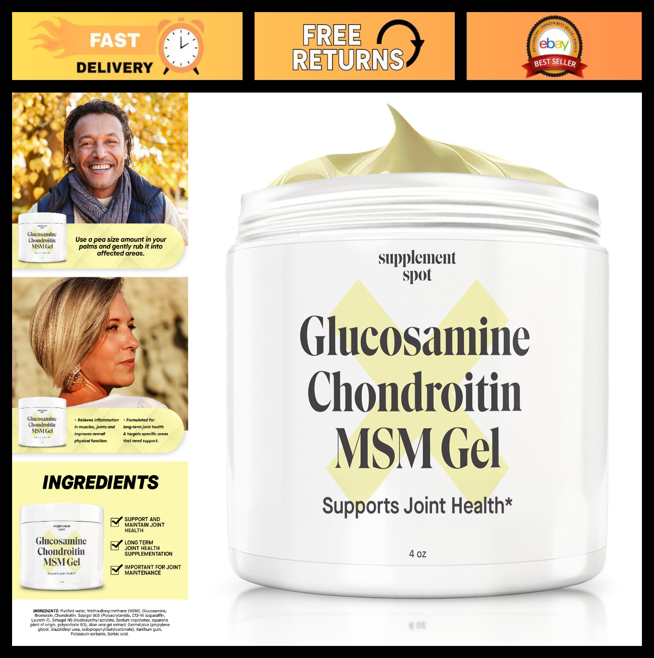 Joint Health Support Gel – Glucosamine, Chondroitin, MSM & Bromelain – 4 oz