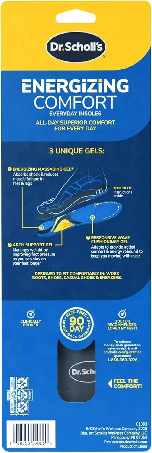 Dr Scholls Insoles Men WORK Massaging Gel Full Shoe Insole Sz 8-14 (1 pair)