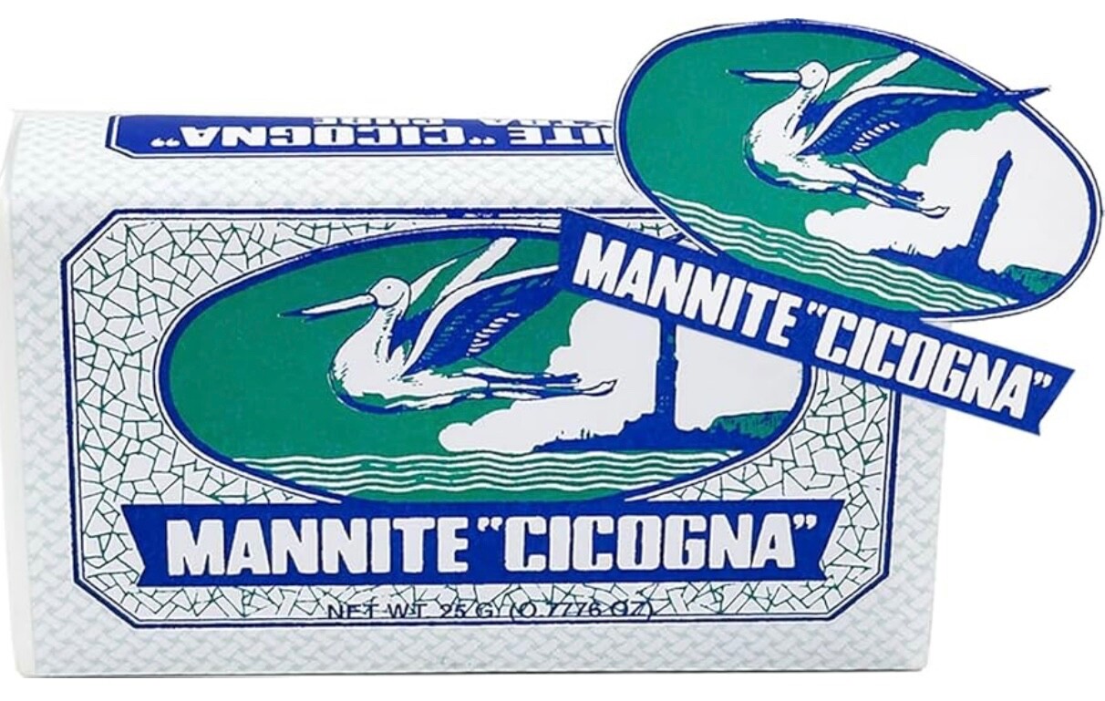 Mannite Cicogna natural sugar sweetener “40 bars” in a box made in Italy