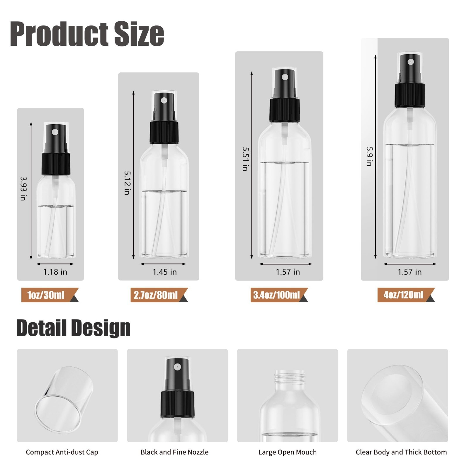 50PCS 3.4oz Clear Travel Spray Bottles – Refillable Fine Mist for Skin, Hair, Pl