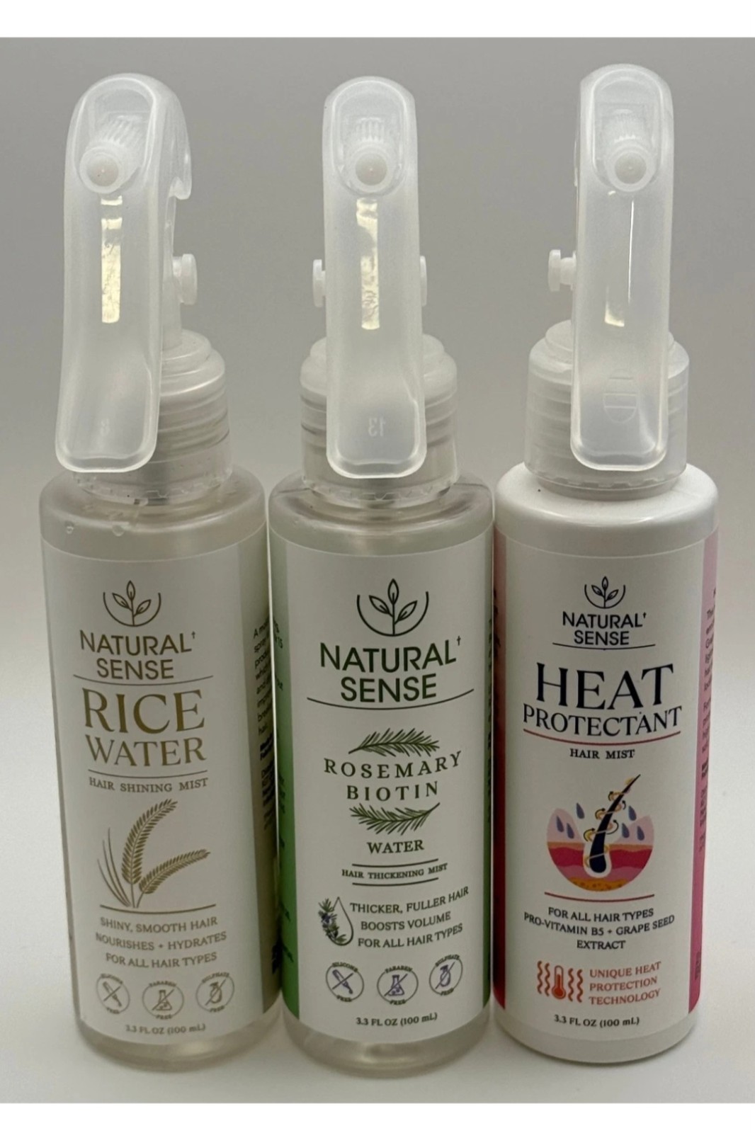 (3 Pack) Natural Sense Rice Water + Rosemary Biotin + Heat Protectant Hair Spray
