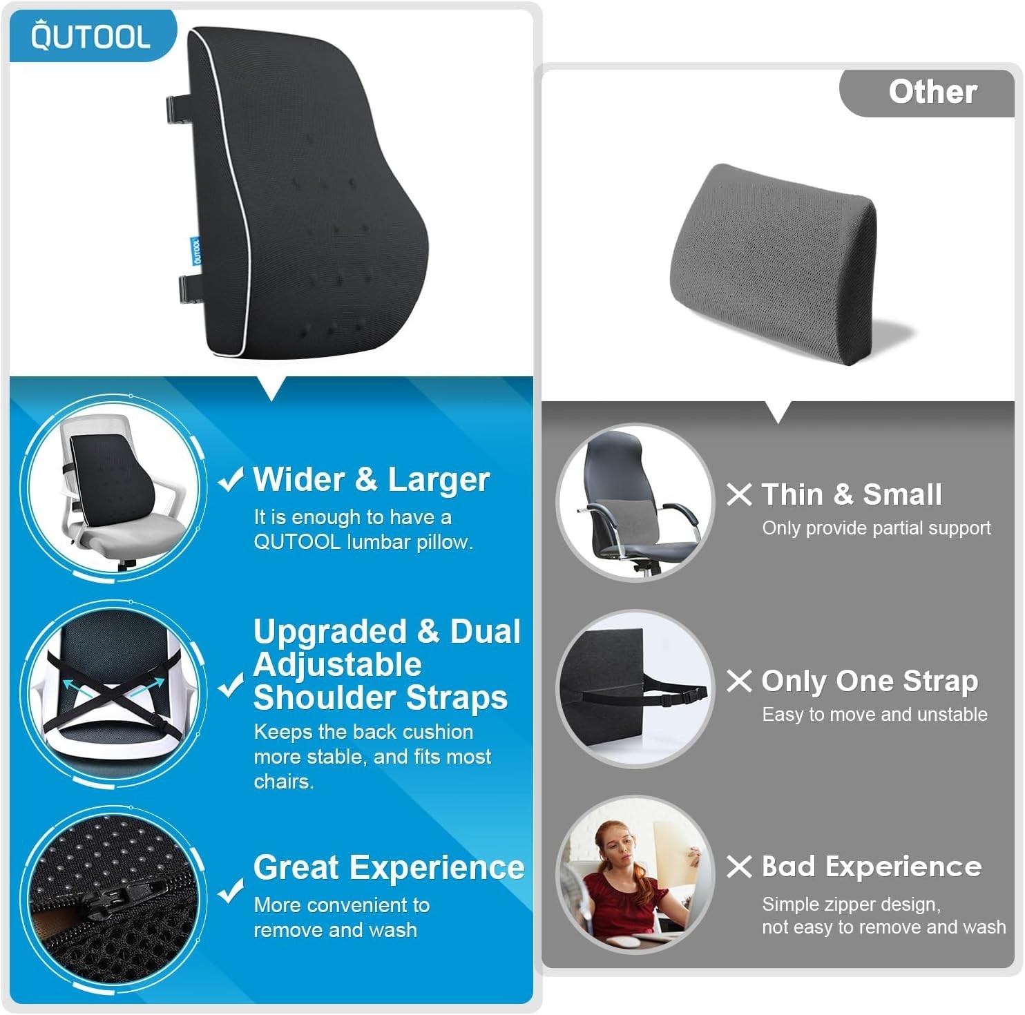 Ergonomic Memory Foam Lumbar Support Pillow for Office & Car – Adjustable Straps