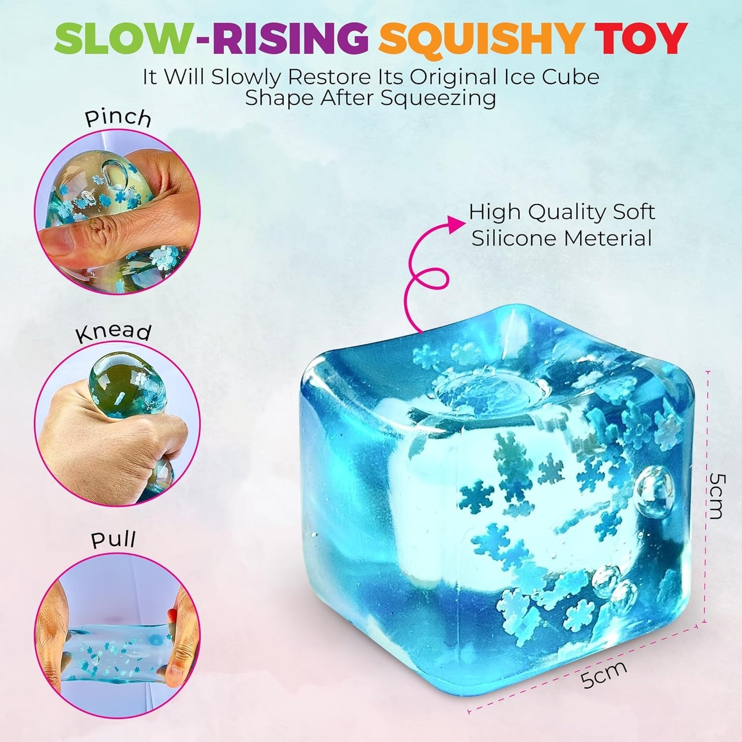 Icy Blue Stress Ball with Snowflakes – Silent Sensory Fidget Toy for All Ages