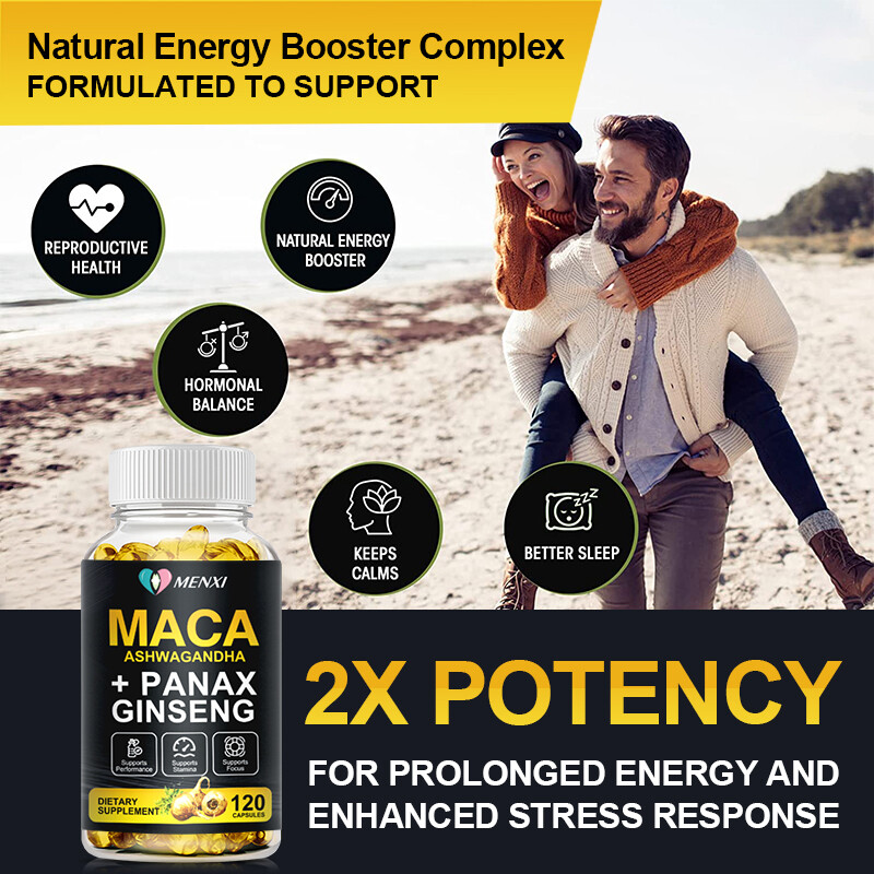 Organic Maca Root + Panax Ginseng 11400mg, Peruvian Maca Extract for Men & Women