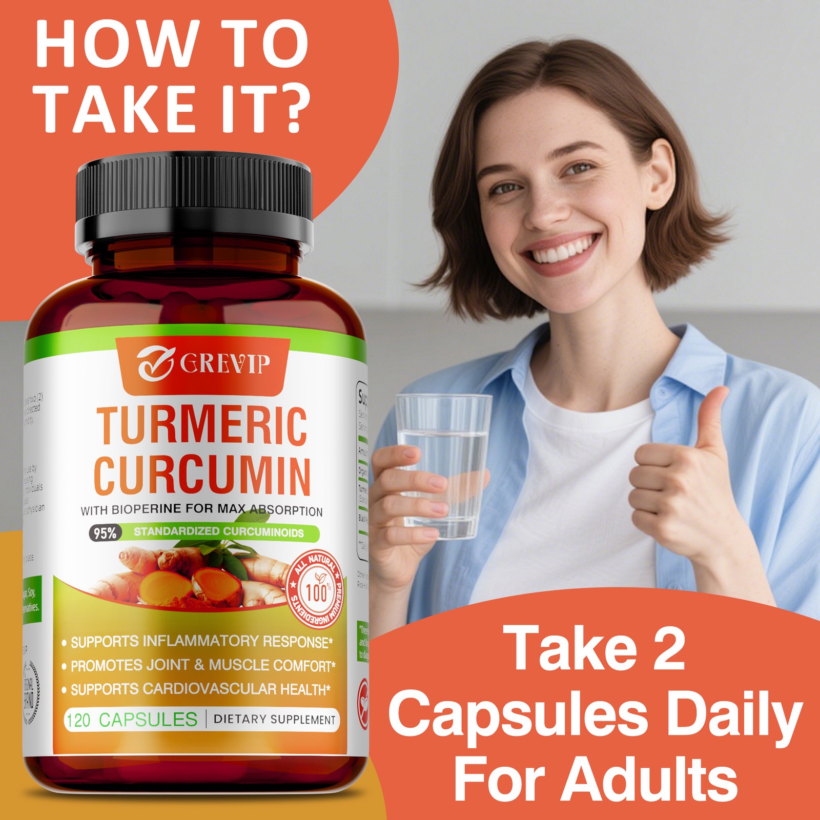 Turmeric Curcumin Supplement 240pcs – Improves Digestion and Absorption, Non-GMO
