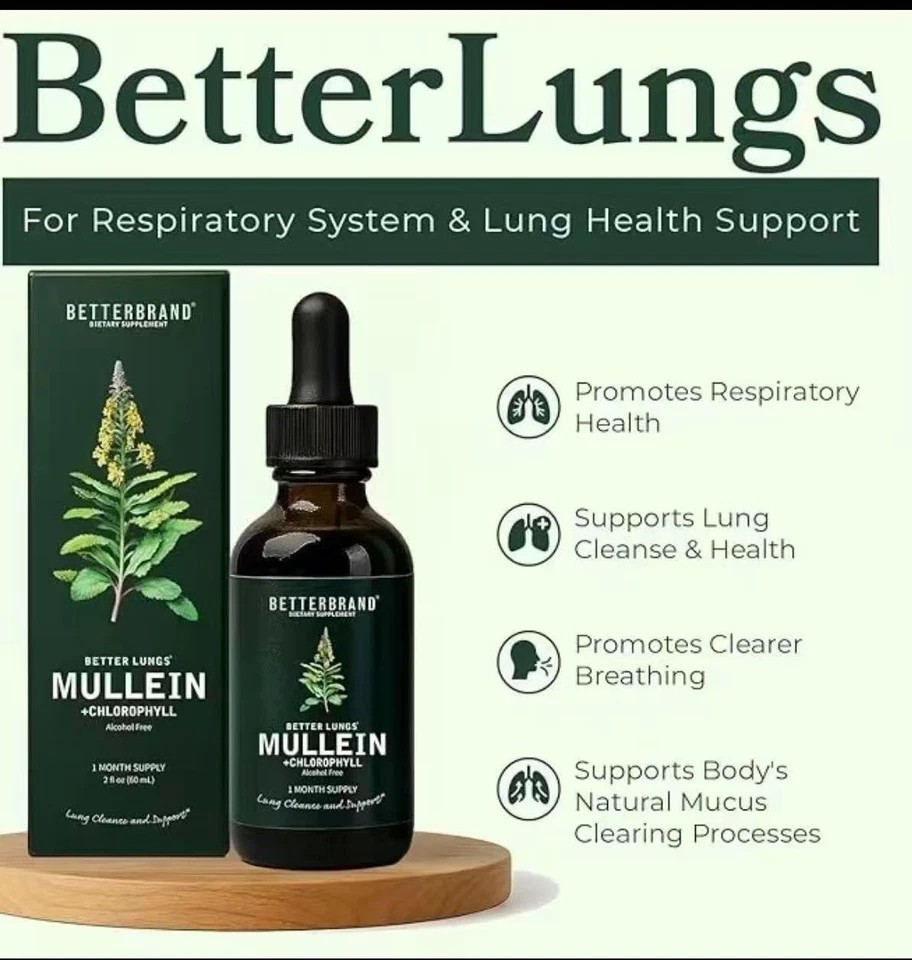 NEW Mullein Leaf & Chlorophyll Drops for Lung Detox & Mucus Cleanse – 30Servings