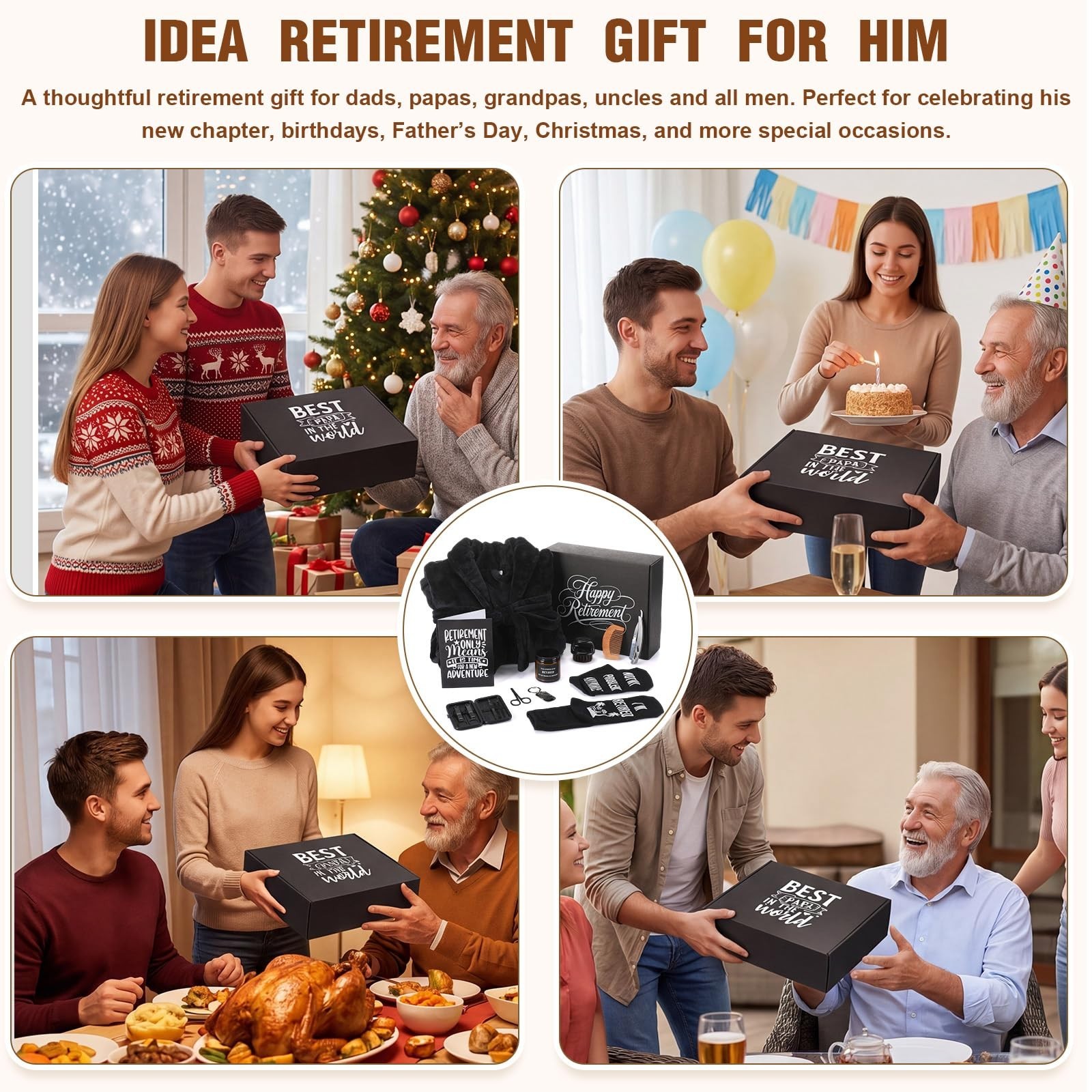 11 Pcs Retirement Gift Set for Men 2026 – Bathrobe, Candle, Socks, Grooming Kit