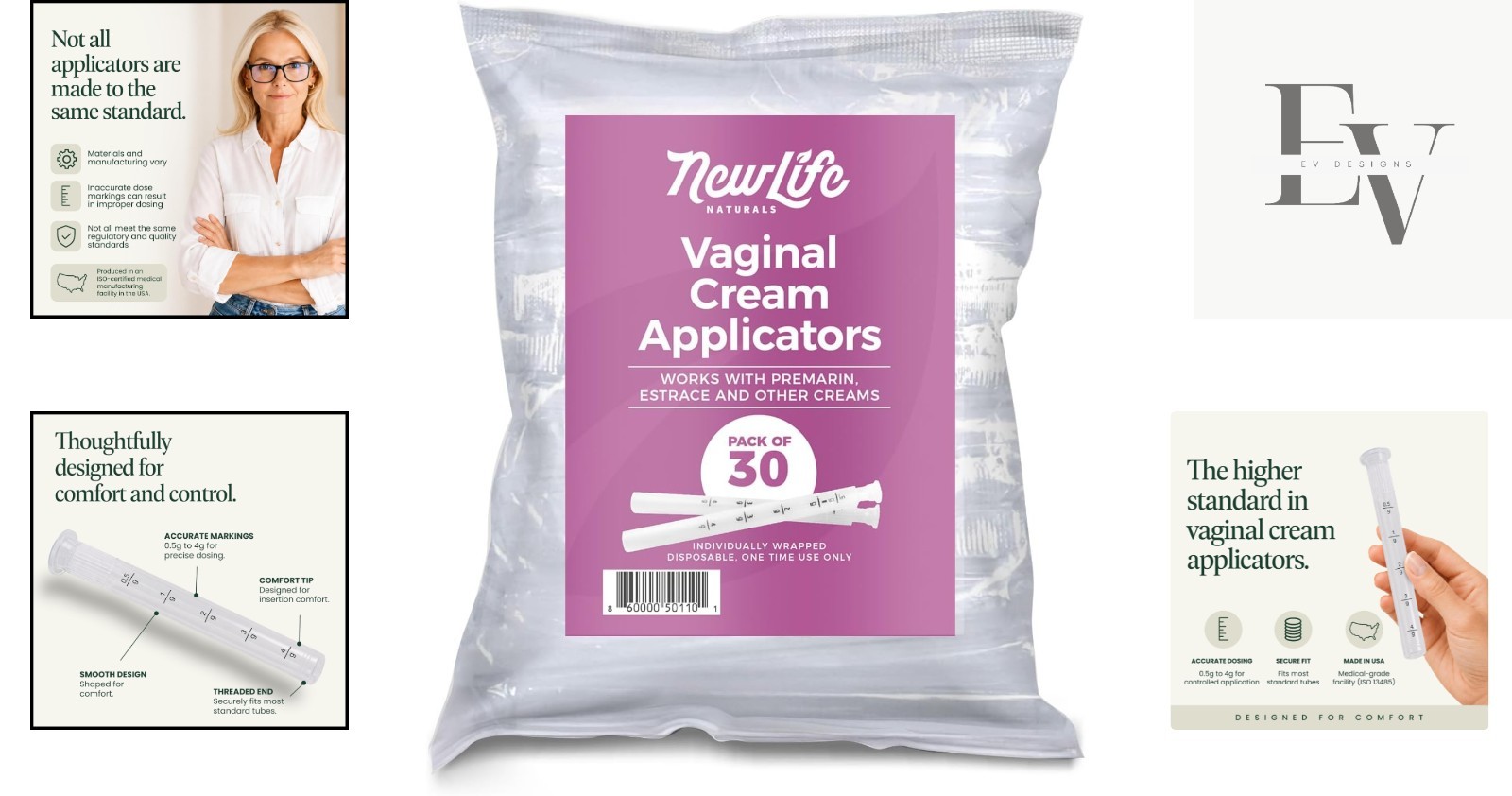 Individually Wrapped Vaginal Cream Applicators – 30 Count with Dosage Markings
