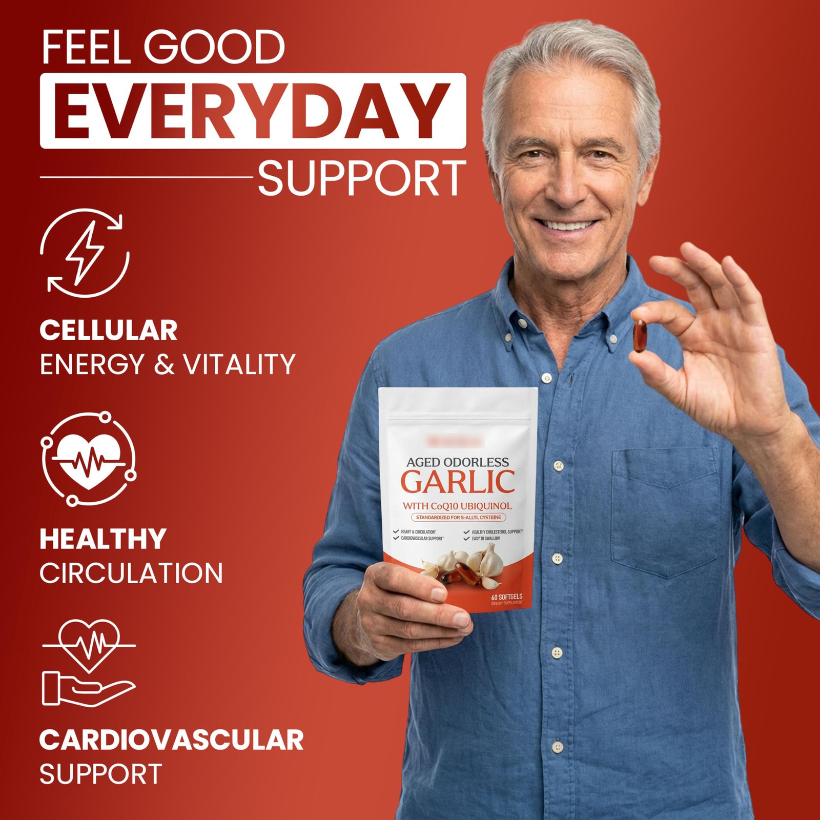 Odorless Aged-Resilia Garlic Extract 600mg Softgels (60 Count) with CoQ10
