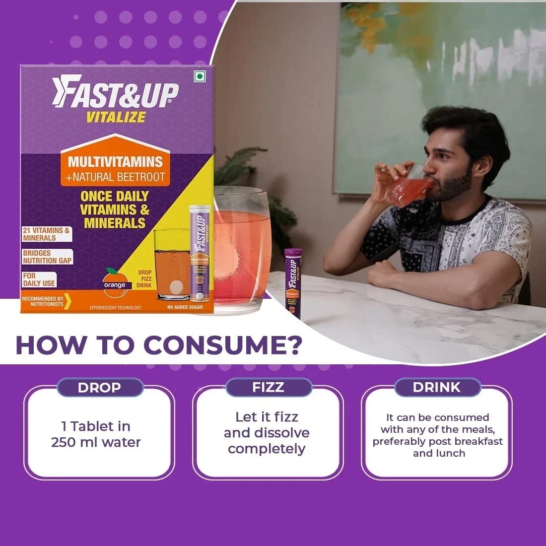 Fast&Up Vitalize Immunity Essential Multivitamin For Men & Women(Orange Flavor)