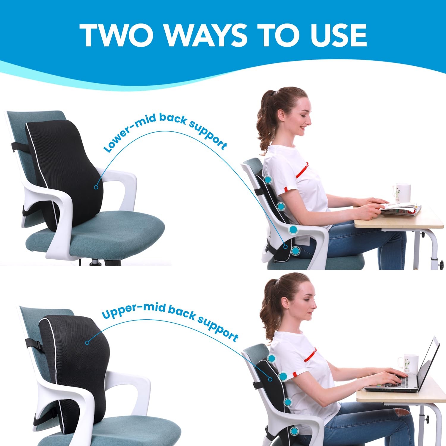 Memory Foam Lumbar Support Pillow 3D Mesh Dual Straps