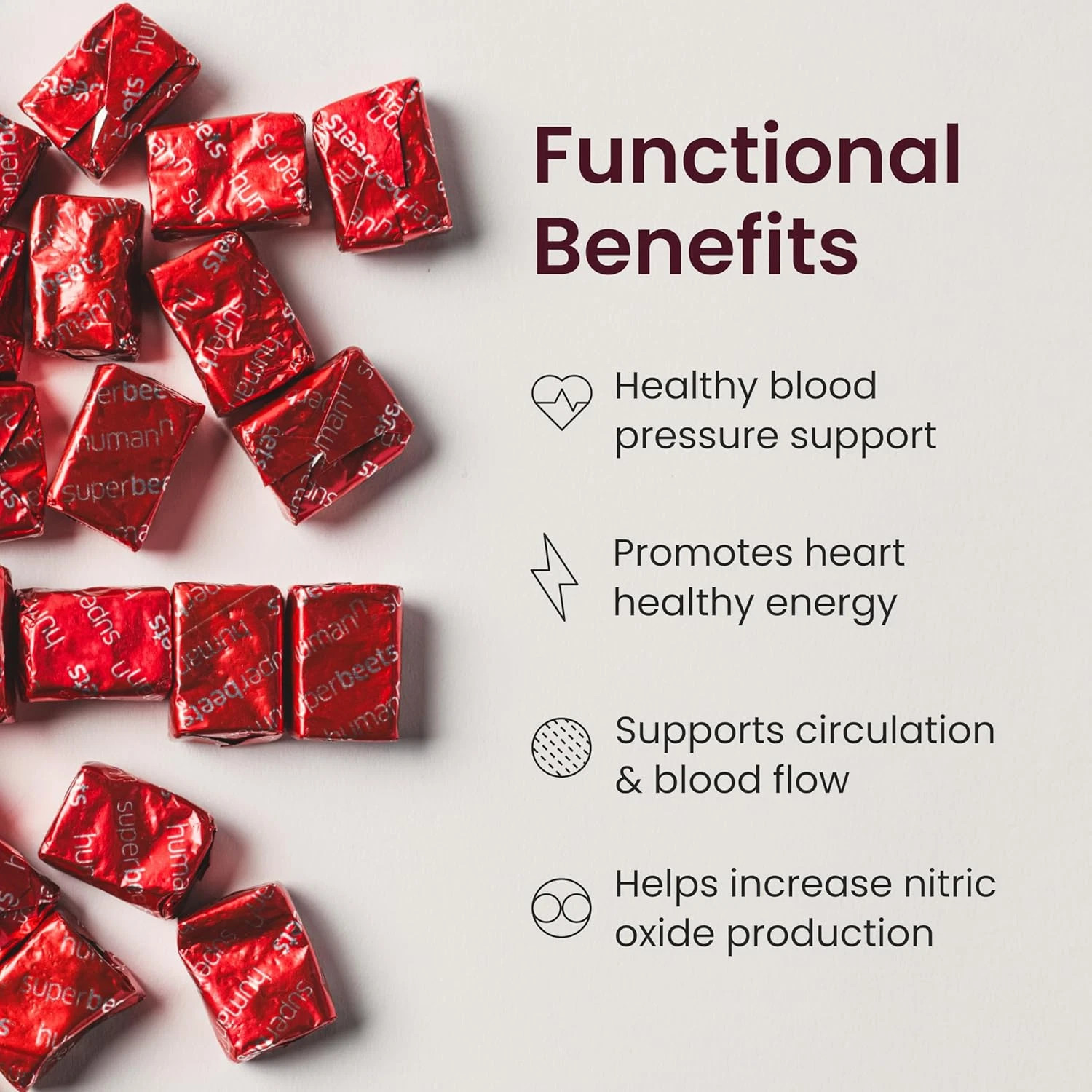 Superbeets Heart Chews C Nitric Oxide & Blood Pressure Support C 60 Count,