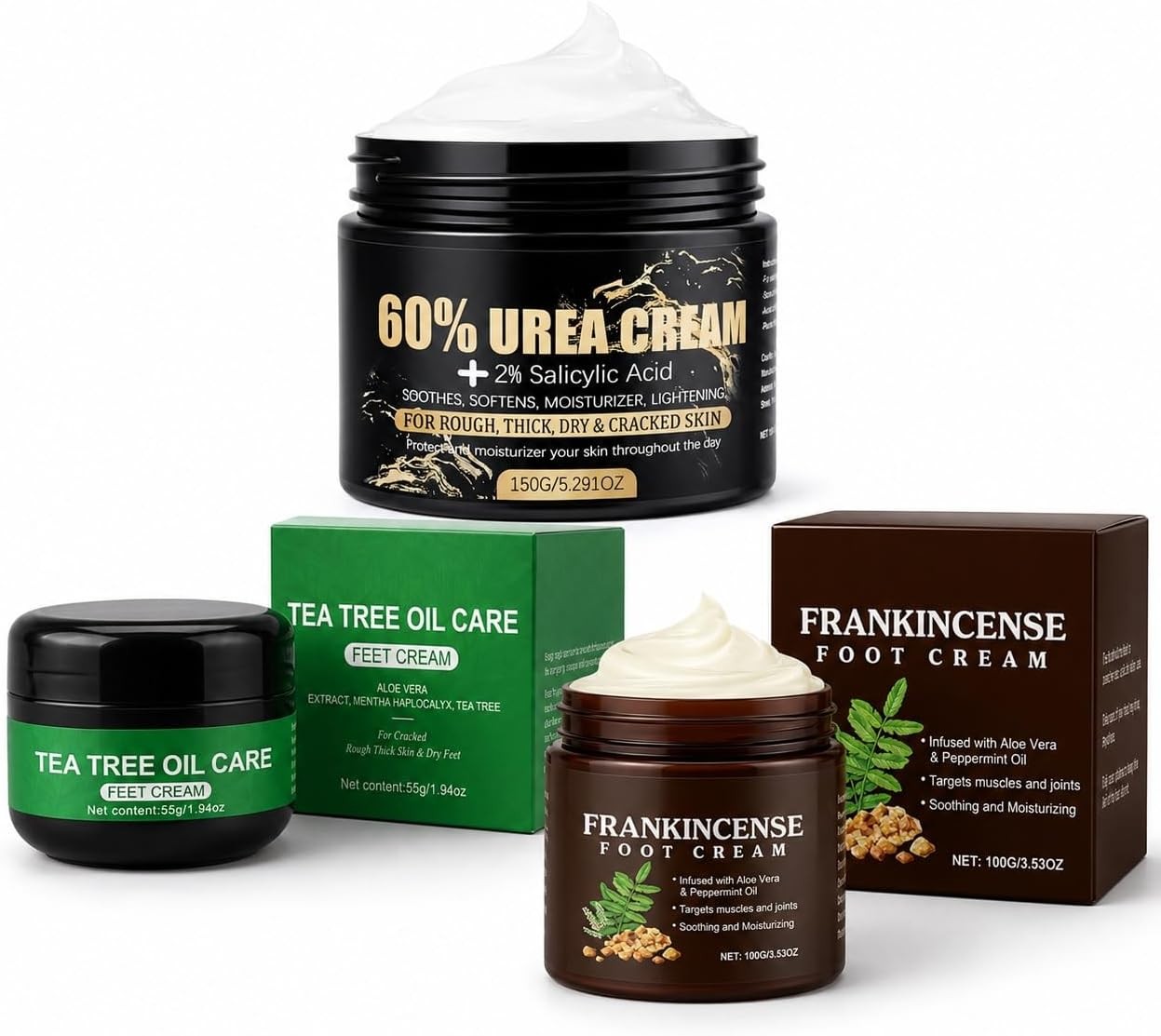 Urea Foot Cream Kit for Dry Feet and Rough Heels, 3 pcs