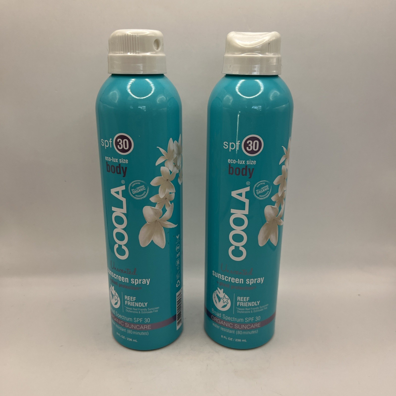 COOLA Unscented CLASSIC 8 Oz SPRAY SUNSCREEN SPF30 New Sealed Lot Of 2