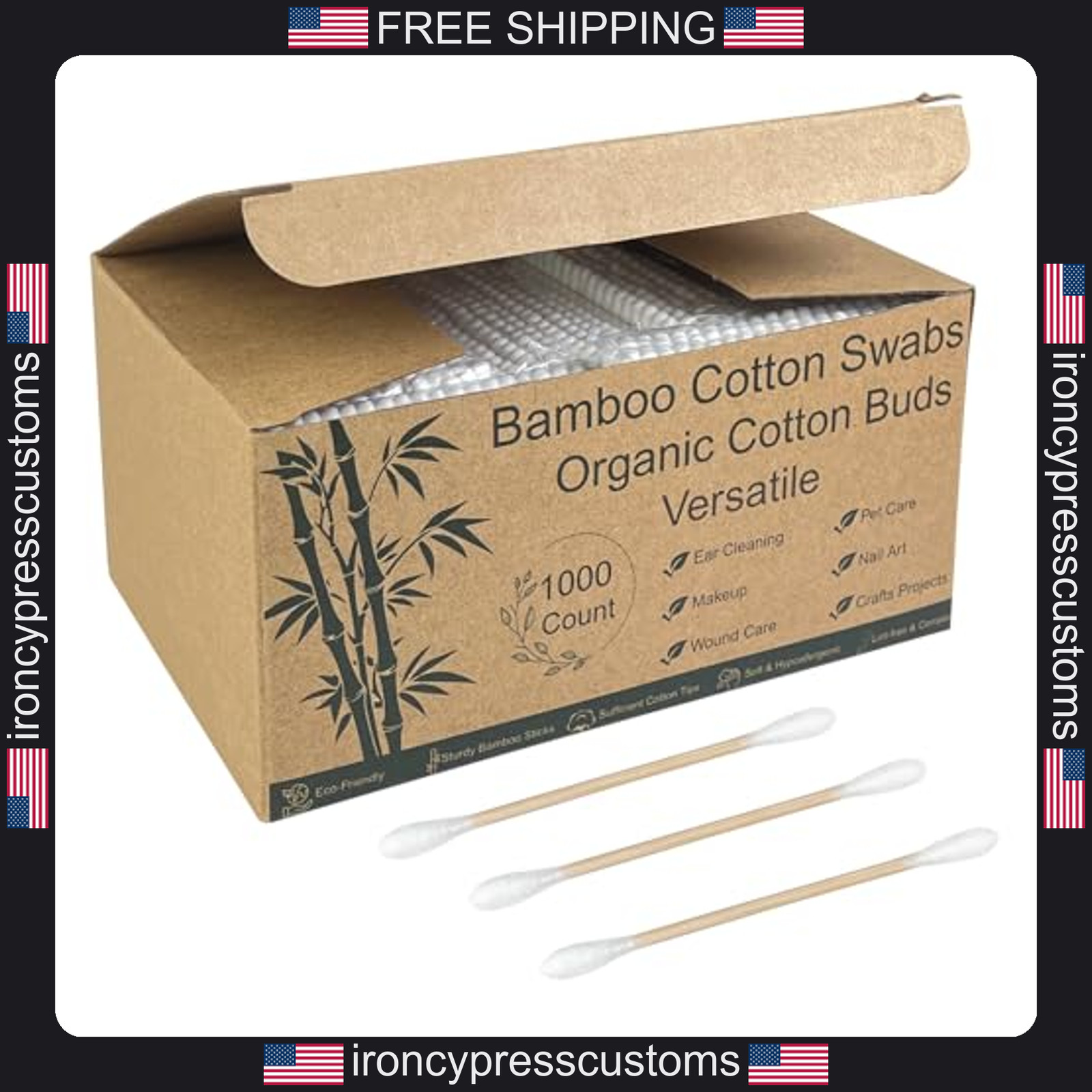 1000 Count Bamboo Cotton Swabs for Makeup and Personal Care
