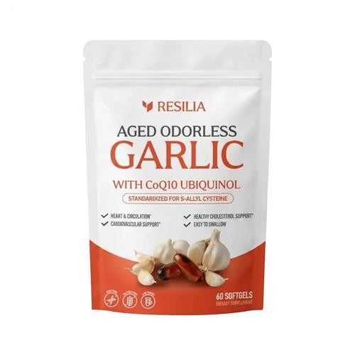 Resilia Garlic Extract 600mg Softgels (60 Count) Odorless Aged Garlic Extra