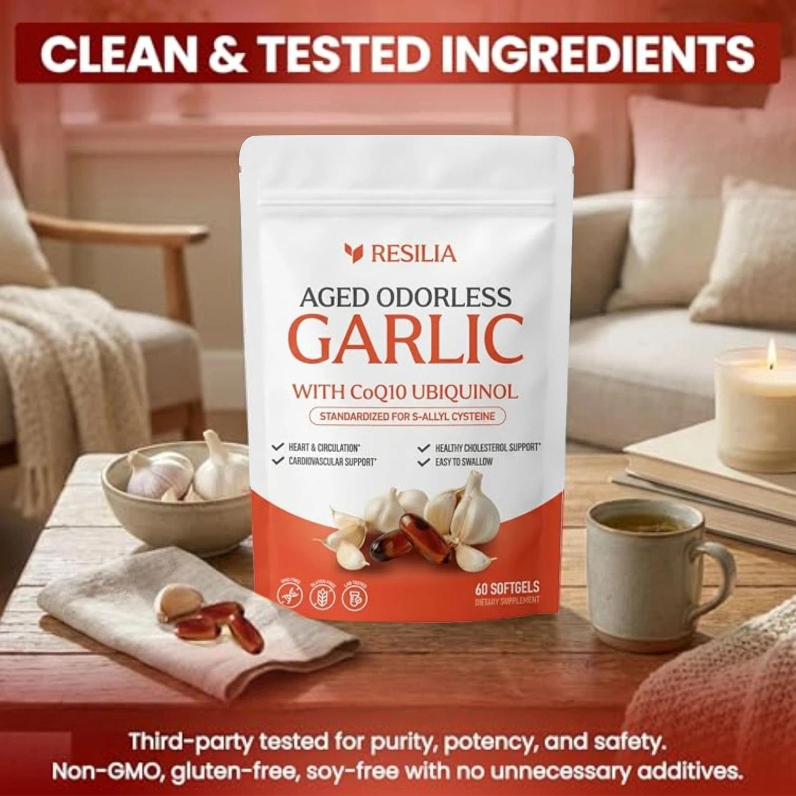 2 X Resilia Garlic Extract 600mg Softgels (60 Count) – Odorless Aged Garlic Ext