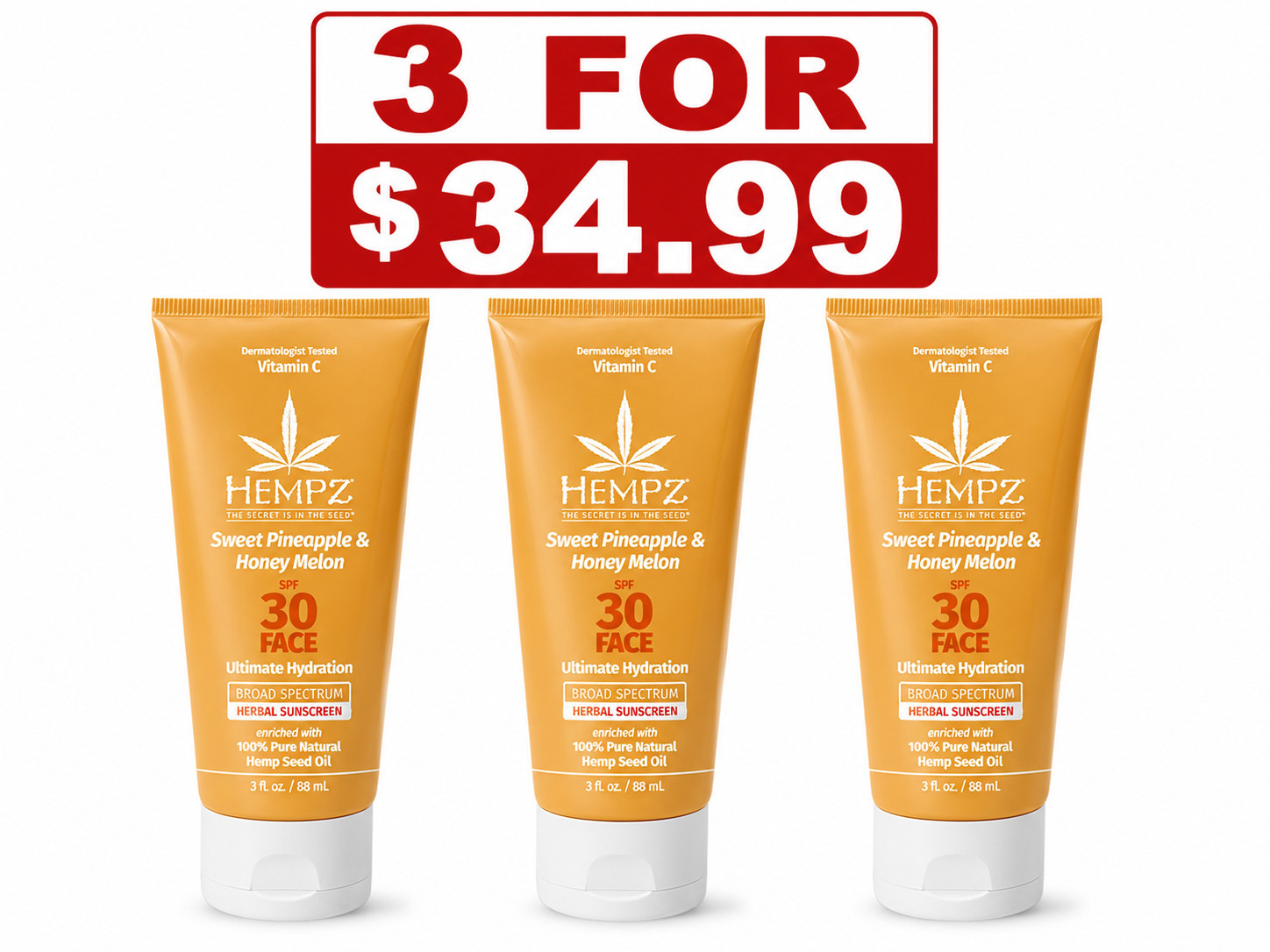 Sweet Pineapple & Honey Melon Herbal Facial Sunscreen SPF 30 3 oz. LOT OF 3