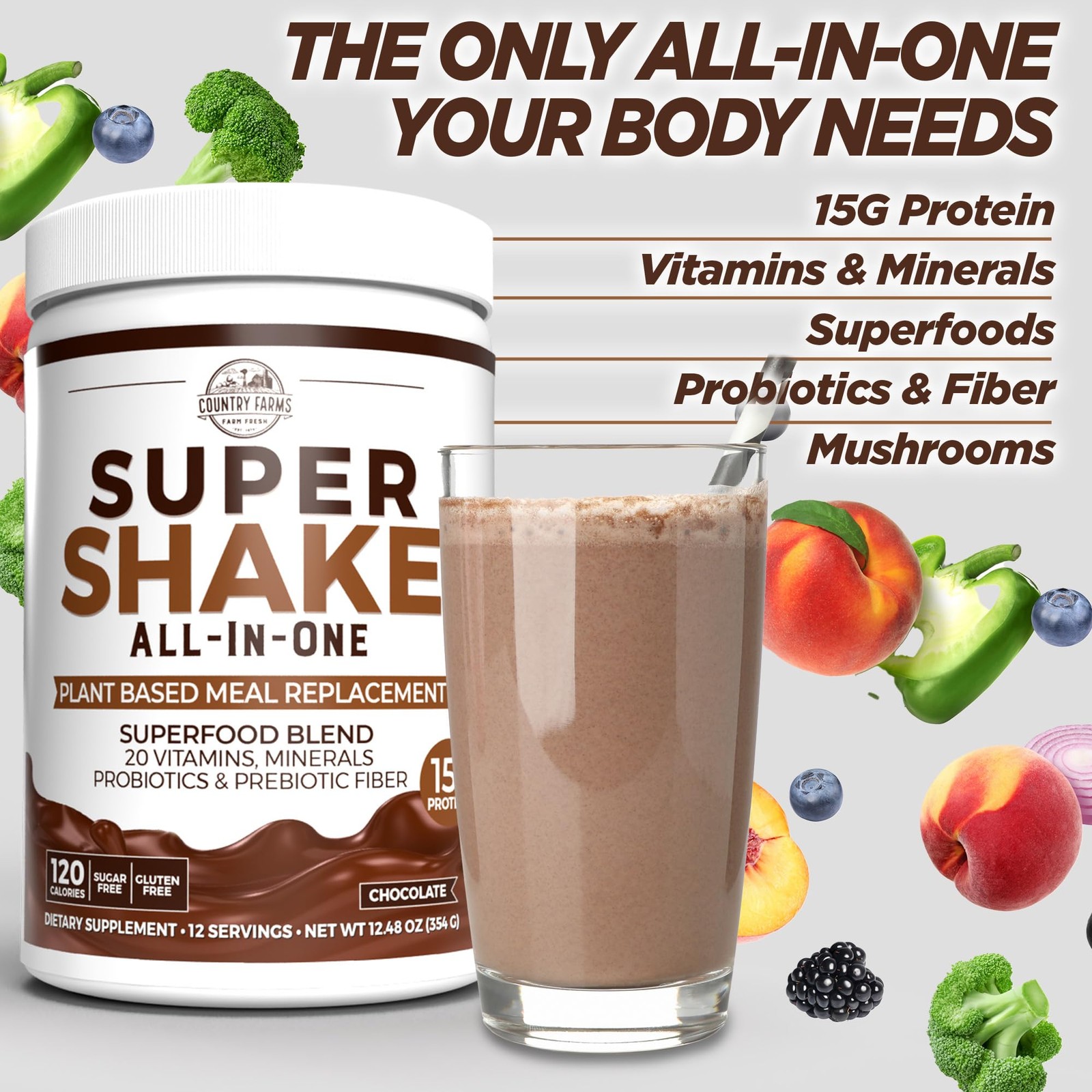 Country Farms All-in-One Super Shake Meal 12.48 Ounce (Pack of 1), No Color