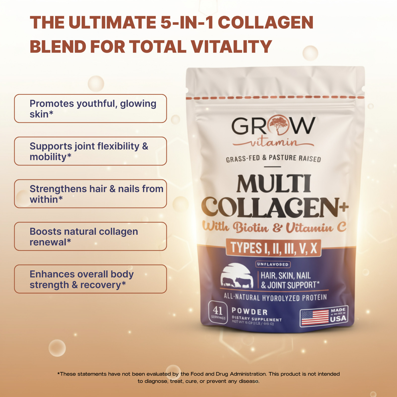 Grow Vitamin Beyond Collagen Multi Collagen Powder for Women – (41 Servings)