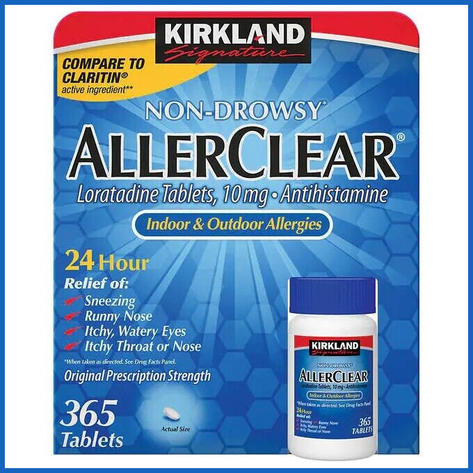 Generic Claritin Non-Drowsy 24 HR, 365 Tablets, Kirkland Signature Antihistamine