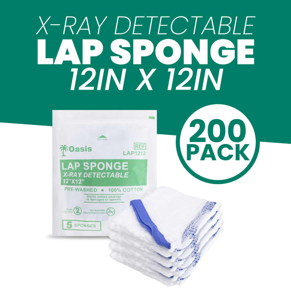 Sterile Lap Sponges, 12″ X 12″, Xray Detectable, Highly Absorbent, 200 Count