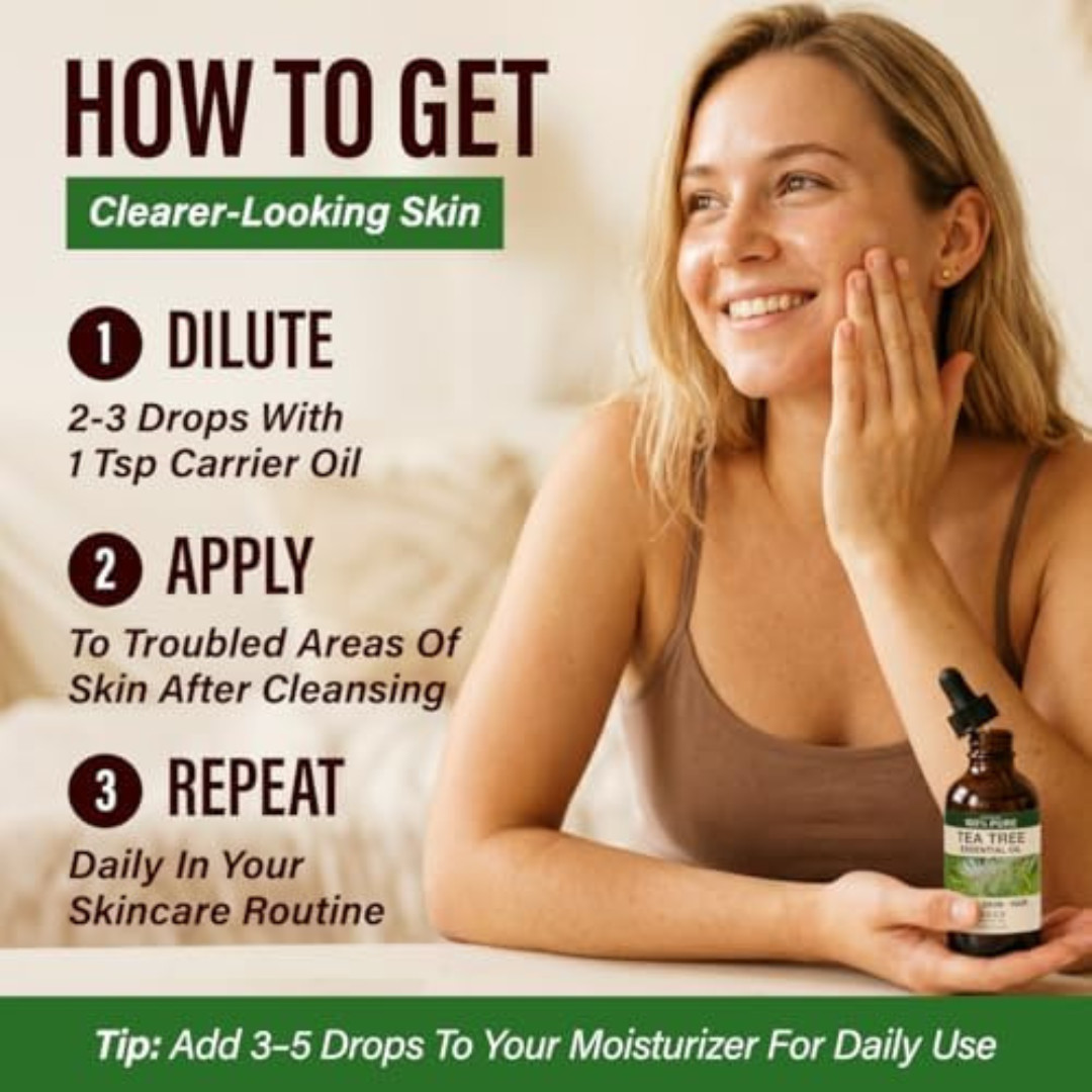 100% Pure & Natural Tea Tree Oil for Skin, Hair, Toenails, Aromatherapy, & Soap