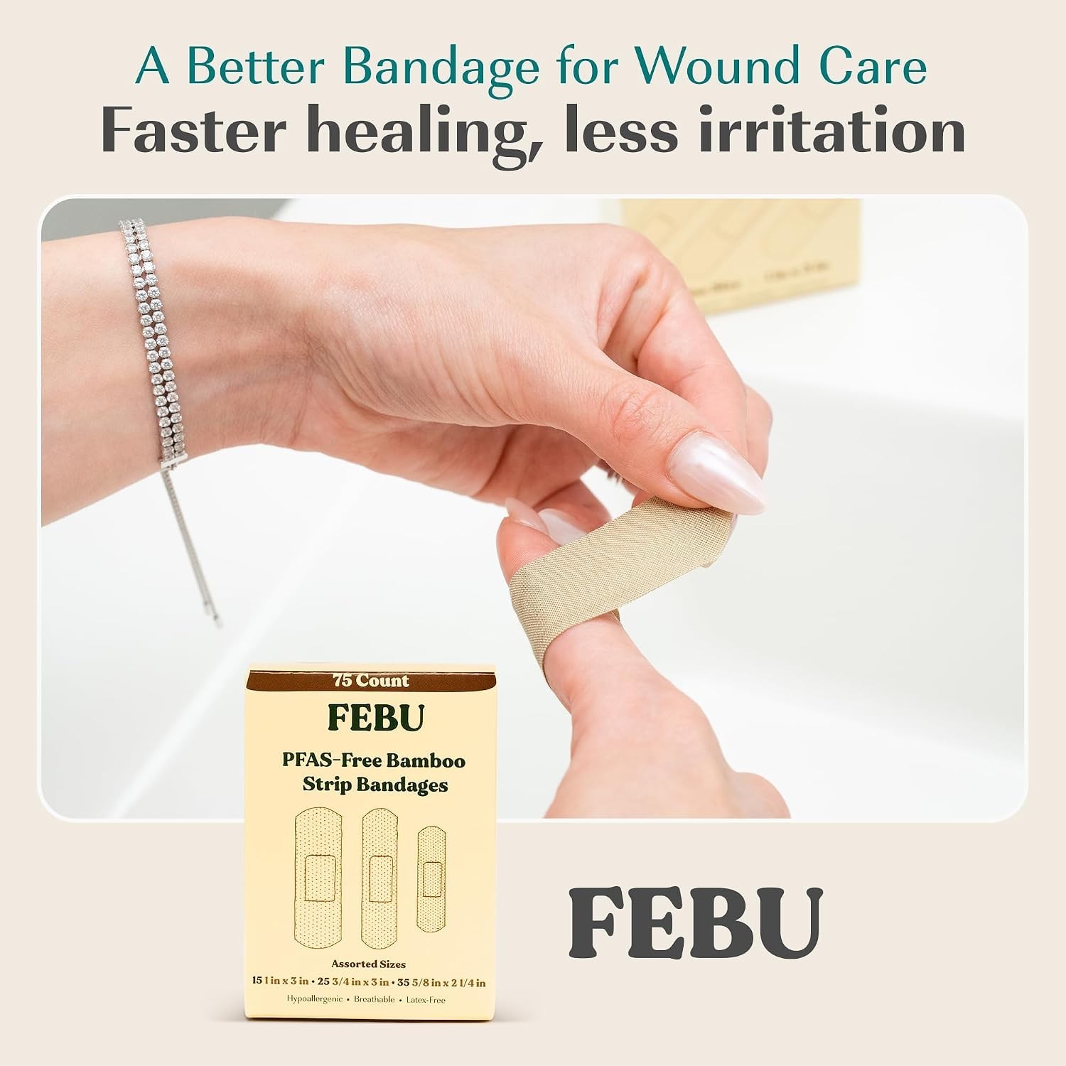 Biodegradable Bamboo Bandages – PFAS Free, 75 Count for Eco-Conscious First Aid