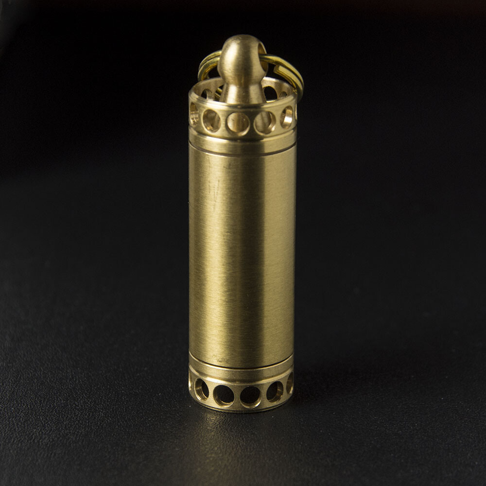 Mini Waterproof Brass Canister Pill Capsule Bottle EDC Keychain
