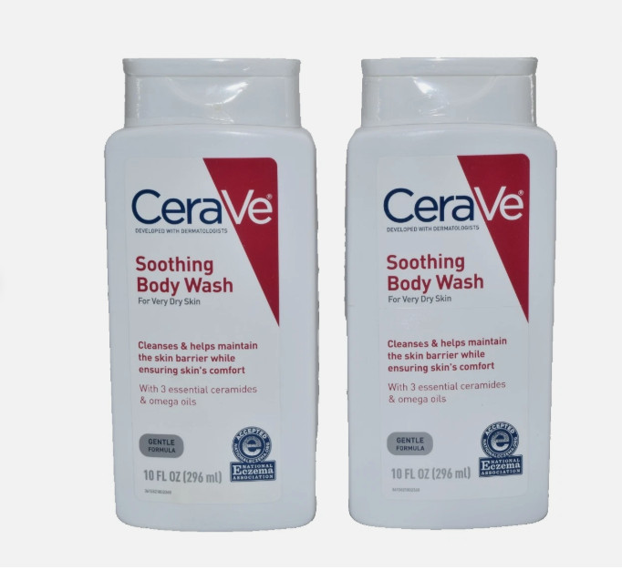 CeraVe Soothing Body Wash for Very Dry Skin Sensitive Ceramides 10oz New, 2 Pack